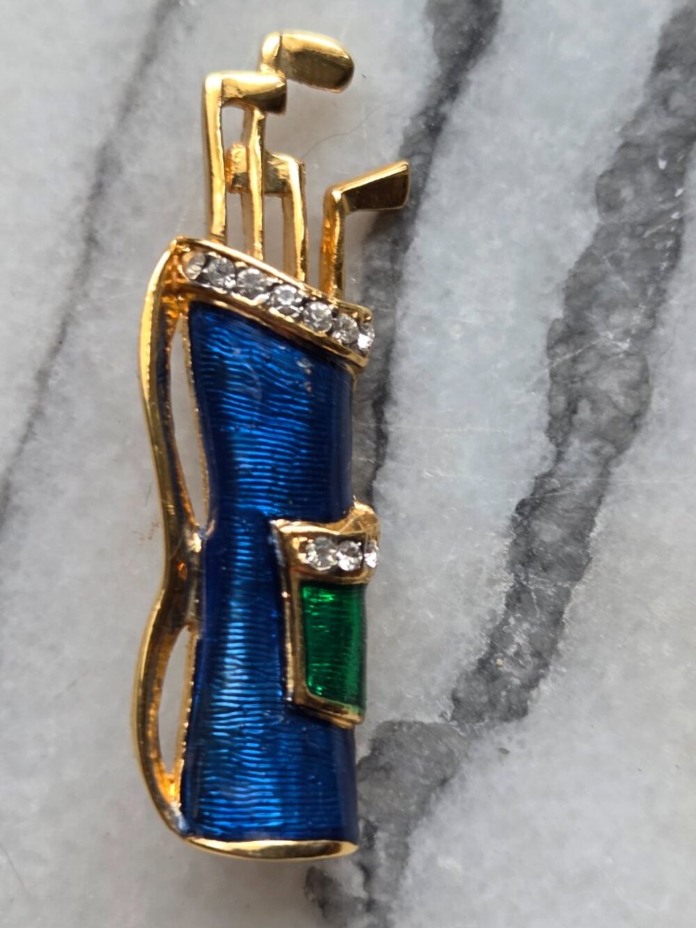 Krementz Vintage Golf Bag Brooch Unisex Pin Blue Green 1.75" Great Gift Idea!